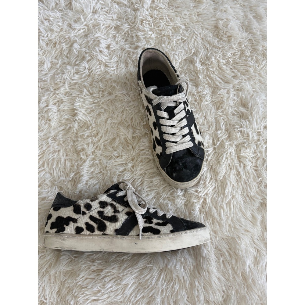 Animal‎ Print Sneakers, Black White Cow Hide Leather Upper, Fun Casual Shoes
